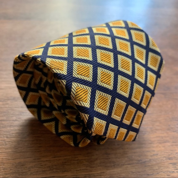 Drakes Other - Drake’s Blue & Gold Geometric Pattern Silk Tie